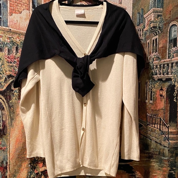 Vintage Bobbie Brooks Cream Cardigan and Separate Black Shaw - Picture 1 of 7